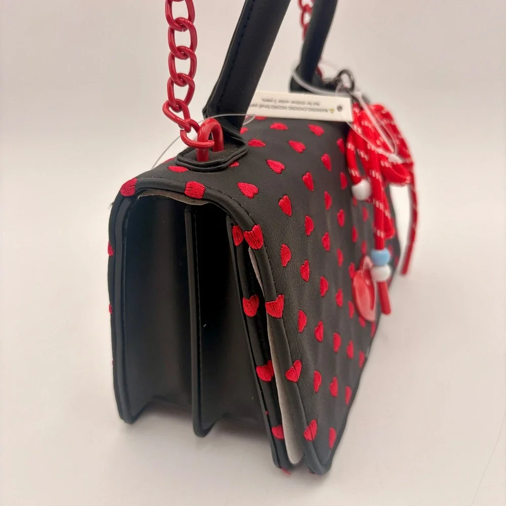 Betsey Johnson Black Red Hearts Mini‎ Top Handle Crossbody Valentine Bag Purse